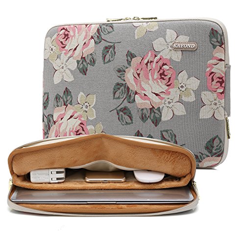 Kayond Laptop-Tasche, wasserfest, mit Rosenmuster, 27,9 – 43,2 cm Gray Rose 15-15.6 Inch von kayond