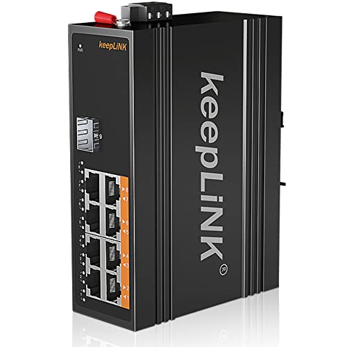 keepLiNK 8-Port-Industrie-Gigabit-PoE-Switch, Nicht verwaltet mit 8 PoE+ bei 245 W, 1 SFP-Steckplatz, gehärteter DIN-Schienen-Netzwerk-Switch, IP40 von keepLiNK