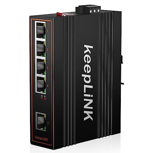 keepLiNK Industrieller Poe Switch mit 5 Ports, Nicht verwaltet, 125 W Ethernet-Switch auf DIN-Schiene, IP40 Betriebstemperaturbereich von -30 bis 75 °C (-22 ° bis 167 °F) von keepLiNK