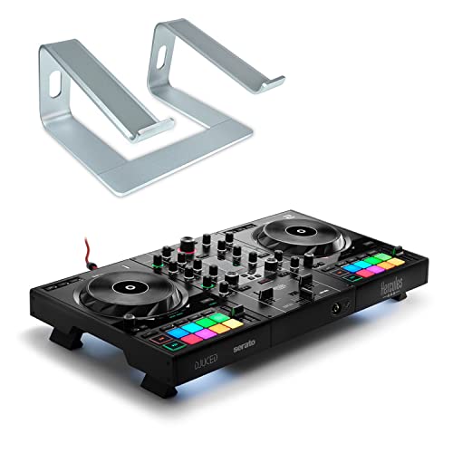 Hercules DJControl Inpulse 500 2-Deck DJ Controller Set + keepdrum Laptopständer Silberfarben von keepdrum