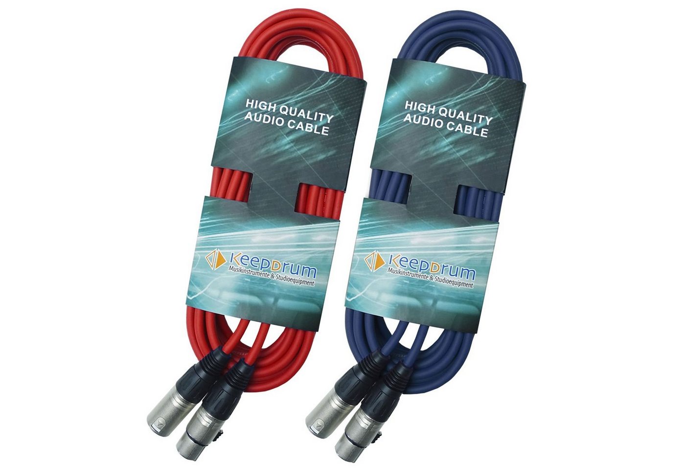 keepdrum DMX-Kabel 2er Set Elektro-Kabel, 3-pol XLR Stecker, zu XLR-Buchse (6 cm), 1x Rot 1x Blau von keepdrum