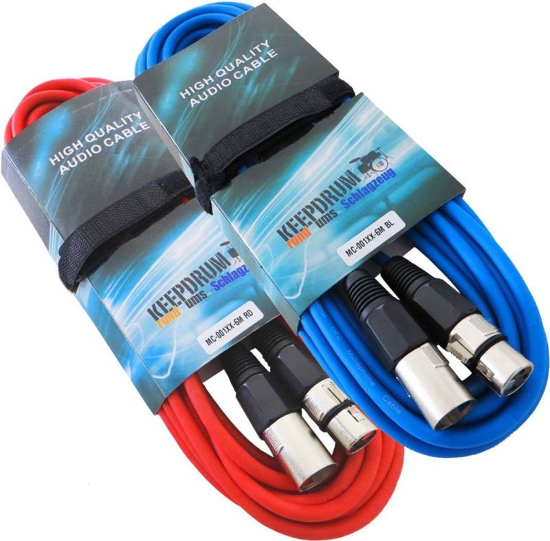 keepdrum keepdrum 6m MC-001XX Mikrofonkabel XLR Rot Blau 2 Stück Audio-Kabel, XLR, 1x Rot 1x Blau von keepdrum