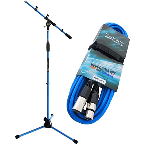 keepdrum MS106 BL Blau Mikrofonständer Stativ mit Galgen + 6m XLR Kabel Blau von keepdrum