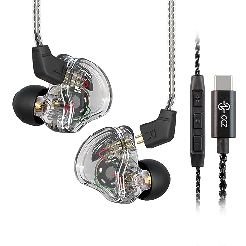 keephifi CCZ Melody in Ear Monitor Kopfhörer, kabelgebunden IEM kopfhörer, leicht 1BA + 1DD HiFi-Bass IEM dynamisch Hybrid Dual Drive Kopfhörer mit Stecker Typ C (Schwarz, Typ C, mit Mikrofon) von keephifi