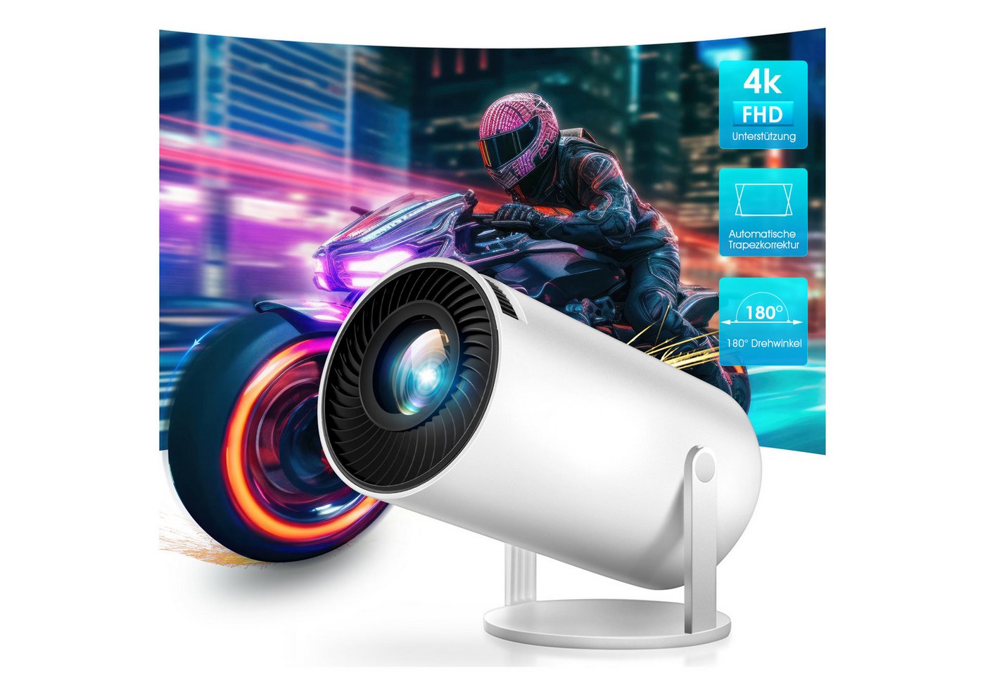 kehot 4K Beamer WiFi6 und Bluetooth 5.0 Portabler Projektor Mini-Beamer Mini-Beamer (10000 lm, 10000:1, 1920x1080 px, Android OS mit App-Store, Youtube, Netflix, Prime Video etc) von kehot