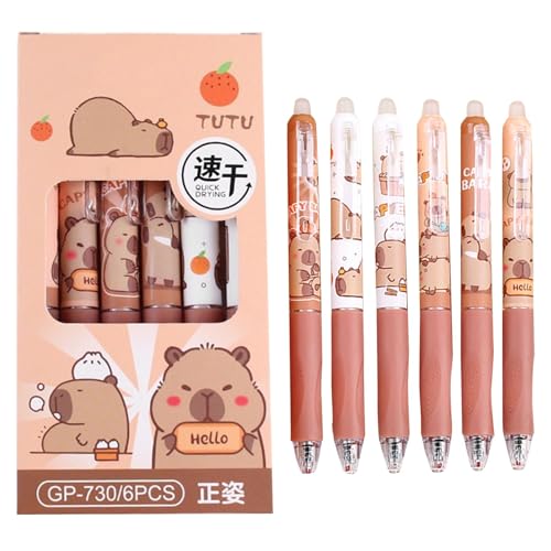 keloppasit Capybara Gelstift | Löschbare Gelstifte | Einziehbare 6X Capybara Tiergehege Für Kinder | Capybara Briefpapier Set | 0,5 Mm Gel Rollerstifte | Capybara Stifte Stifte Für Die Schule Zuhause von keloppasit