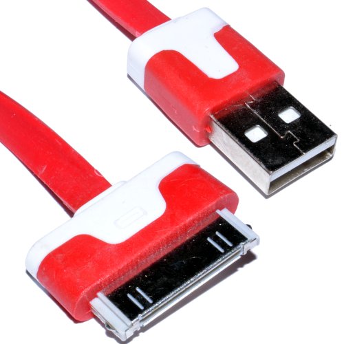 30 Polig iPhone iPod iPad Daten & Ladekabel USB Flach Kabel Rot 2 m [2 Meter/2m] von kenable