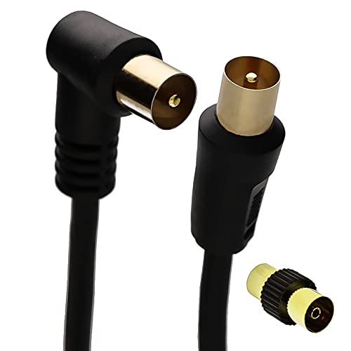 kenable RF Rechts Abgewinkelt TV Antenne Digitale Erdgebundene Stecker Video Kabel & Kupplung Vergoldeten 3 m Schwarz [3 Meter/3m] von kenable