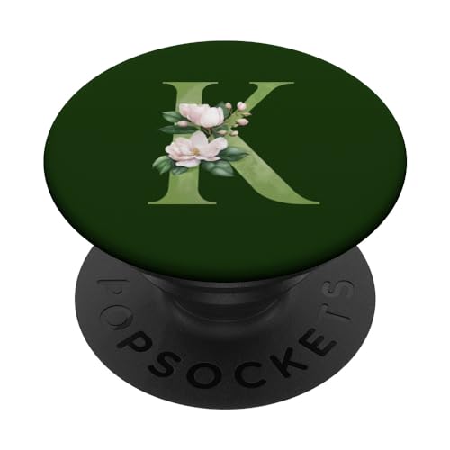 Buchstabe K Initiale Alphabet Monogramm Grün Floral Flower PopSockets mit austauschbarem PopGrip von kimiqueMonogram