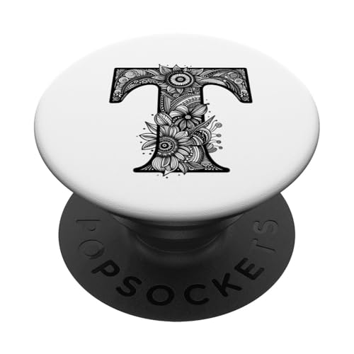 Buchstabe T Initiale Alphabet Schwarz Monogramm PopSockets Klebender PopGrip von kimiqueMonogram