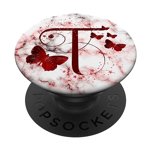 Roter Schmetterling Buchstabe T Initiale Monogramm PopSockets mit austauschbarem PopGrip von kimiqueMonogram