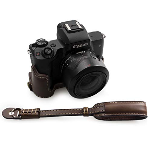 kinokoo Halbtasche für Canon EOS M50 / M50 Mark II Kamera PU Leder Schutzhülle mit Grip Design - mit Handschlaufe Leder (Coffee Set) von kinokoo