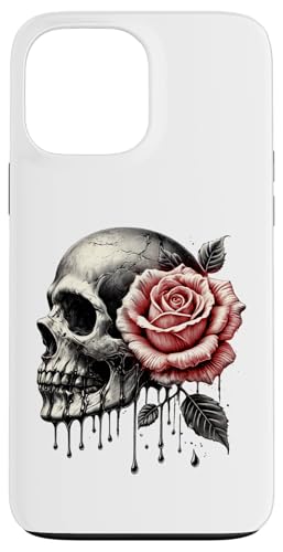 Hülle für iPhone 13 Pro Max Schädel mit roter Rose von klamottn