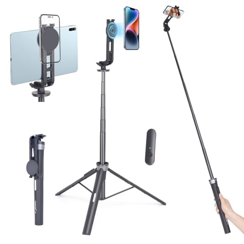 Koolehaoda Magnetisches Selfie Stick Stativ Telefonstativ 64" /163cm Tablet Bodenständer mit Magnetischem Telefonhalter für iPhone, Samsung, GoPro, Smartphone und Tablet von koolehaoda