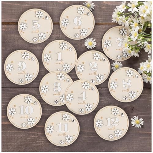 12Pcs hölzerne Baby-Meilenstein-Karten 1-12 Monate Baby-Monats-Zeichen 3D Gänseblümchen doppelseitige Baby-Wachstum monatliche Holzscheiben 10cm runde Monat Baby-Geschenk-Set für DIY Graffiti Party 12Pcs hölzerne Baby-Meilenstein-Karten 1-12 Monate Baby-Monats-Zeichen 3D Gänseblümchen doppelseitige Baby-Wachstum monatliche Holzscheiben 10cm runde Monat Baby-Geschenk-Set für DIY Graffiti Party von ktxaby