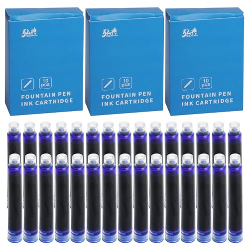30 Stück Standard-Internationale Tintenpatronen für Füllfederhalter, Einweg- und generische Tintennachfüllpatronen mit einem Bohrungsdurchmesser von 3,4 mm, blau von ktxaby