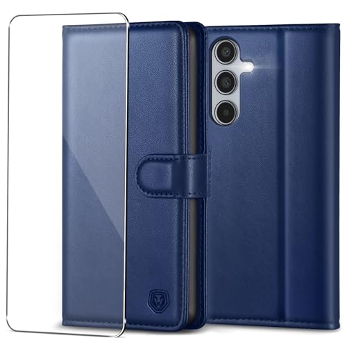 Handyhülle für Samsung Galaxy A55 5G Hülle mit Panzerglas Schutzfolie Premium PU Leder Klapphülle Case Brieftasche Kartenfach Ständer Magnet Handytasche Cover Schutzhülle für Samsung A55 - Navy Blau von Kuafcase