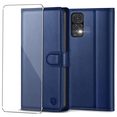 Handyhülle für Xiaomi Redmi Note 11 /Note 11S Hülle mit Panzerglas Schutzfolie PU Leder Klapphülle Brieftasche Kartenfach Ständer Magnet Handytasche Case Schutzhülle für Redmi Note 11 /11S - Navy Blau von Kuafcase