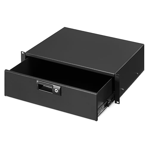 kwmobile 19 Zoll 3U Serverschrank Fachboden - Server Rack Schublade - verschließbare Rackschublade mit Schlüssel - 19 Inch Boden für Schrank oder Rack - Schwarz von kwmobile