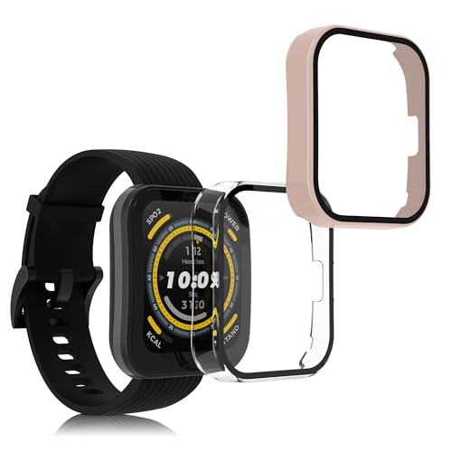 kwmobile 2X Cover kompatibel mit Huami Amazfit Bip 5 Hülle - Fullbody Fitnesstracker Case Set aus Glas - Transparent Altrosa von kwmobile