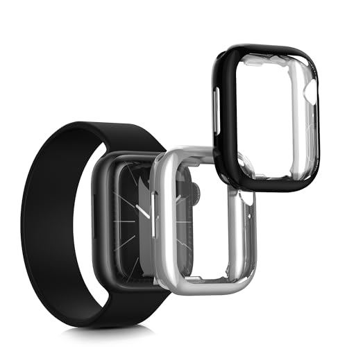 kwmobile 2X Schutzhülle kompatibel mit Apple 45mm Watch 9 / Watch 8 / Watch 7 (45mm) Hülle - Fullbody Cover Set aus Silikon - Schwarz Silber von kwmobile