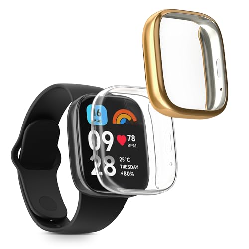 kwmobile 2X Schutzhülle kompatibel mit Xiaomi Redmi Watch 3 Active Hülle - Fullbody Cover Set aus Silikon - Transparent Gold von kwmobile