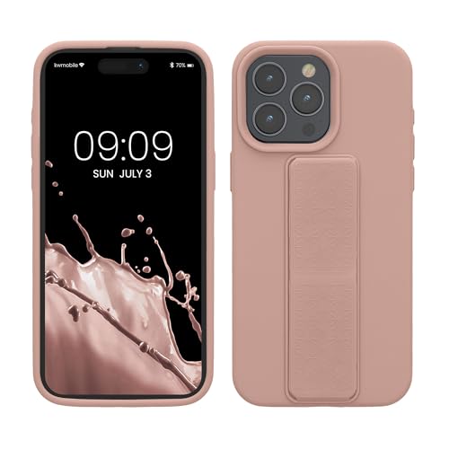 kwmobile Handyhülle kompatibel mit iPhone 15 Pro Max - Hülle mit Fingerhalter und Standfunktion - Silikon Case Handy Cover in Altrosa von kwmobile