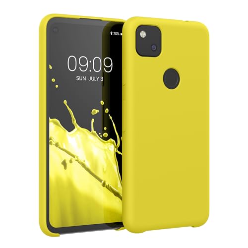 kwmobile Hülle kompatibel mit Google Pixel 4a Hülle - Silikon Handy Case - Handyhülle weiche Oberfläche - kabelloses Laden - Zitronengelb von kwmobile