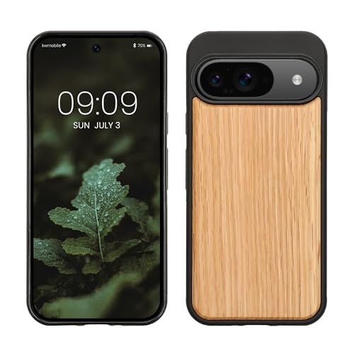 kwmobile Hülle kompatibel mit Google Pixel 9 / Pixel 9 Pro Hülle - Holz Case - stoßfestes Handy Cover - TPU Handyhülle in Hellbraun Braun von kwmobile