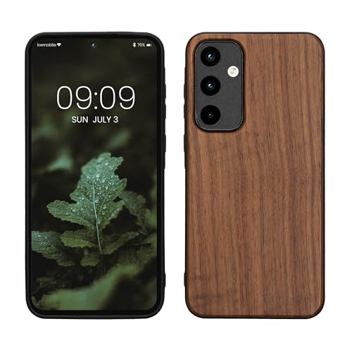 kwmobile Hülle kompatibel mit Samsung Galaxy A35 Hülle - Holz Case - stoßfestes Handy Cover - TPU Handyhülle in Dunkelbraun von kwmobile