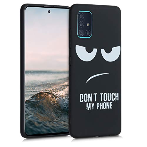 kwmobile Hülle kompatibel mit Samsung Galaxy A51 - Handyhülle Silikon Case - Don't Touch My Phone Weiß Schwarz von kwmobile