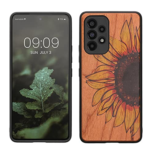 kwmobile Hülle kompatibel mit Samsung Galaxy A53 5G Hülle - Holz Case - Handy Cover - TPU Handyhülle in Gelb Dunkelbraun Hellbraun Wood Sunflower von kwmobile