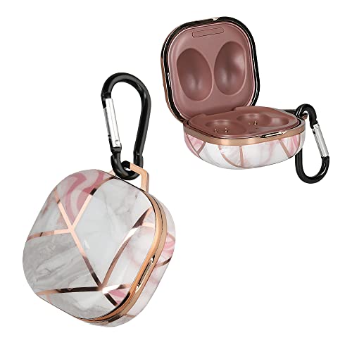 kwmobile Hülle kompatibel mit Samsung Galaxy Buds 2 Pro/Buds 2 / Buds Live - Schutzhülle Etui - Kopfhörer Case IMD Cover in Rosegold Weiß Altrosa Glory Mix Marmor von kwmobile