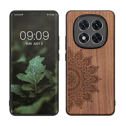 kwmobile Hülle kompatibel mit Xiaomi Redmi Note 14 Pro+ 5G / Redmi Note 14 Pro Plus 5G Hülle - Holz Case - Handy Cover - TPU Handyhülle in Dunkelbraun Aufgehende Sonne von kwmobile