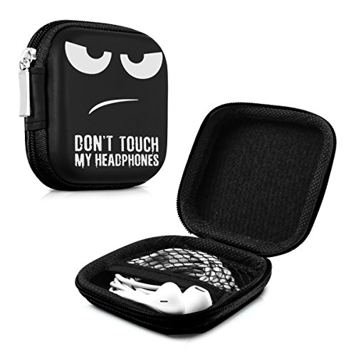 kwmobile In-Ear Kopfhörer Tasche - In Ear Headphones Schutztasche - Earphones Etui Case Cover Hülle für Kopfhörer Don't Touch My Headphones Weiß Schwarz Schwarz von kwmobile