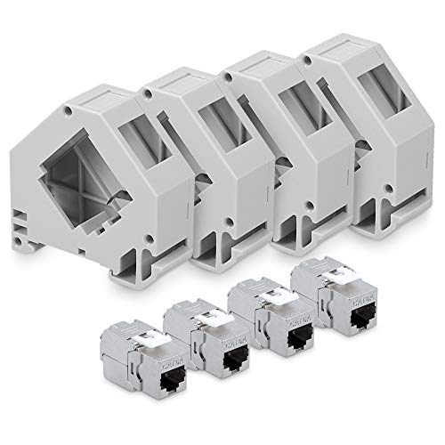 kwmobile Keystone Modul und Hutschienenadapter Set - passt auf genormte Hutschiene - 4X CAT 6A Module 4X Halter - RJ45 Buchse geschirmt - werkzeuglos von kwmobile