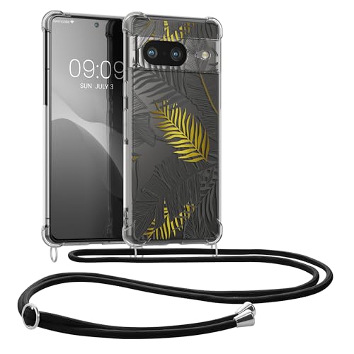 kwmobile Necklace Case kompatibel mit Google Pixel 8 Hülle - Silikon Cover mit Handykette - Gelb Grau Transparent Dschungel von kwmobile