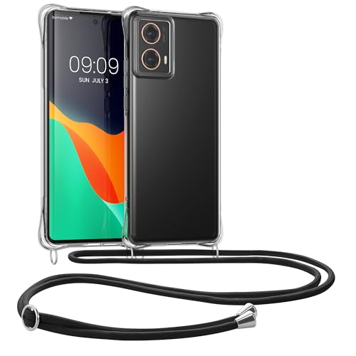 kwmobile Necklace Case kompatibel mit Motorola Moto G85 5G Hülle - Silikon Cover mit Handykette - Band Handyhülle Transparent Schwarz von kwmobile