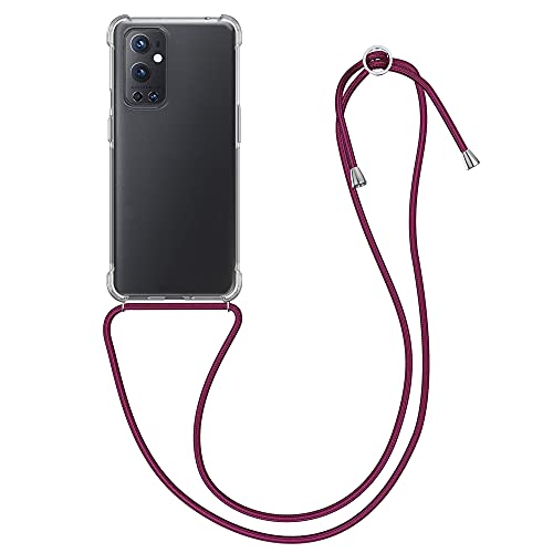 kwmobile Necklace Case kompatibel mit OnePlus 9 Pro Hülle - Silikon Cover mit Handykette - Band Handyhülle Dunkelrot Transparent von kwmobile