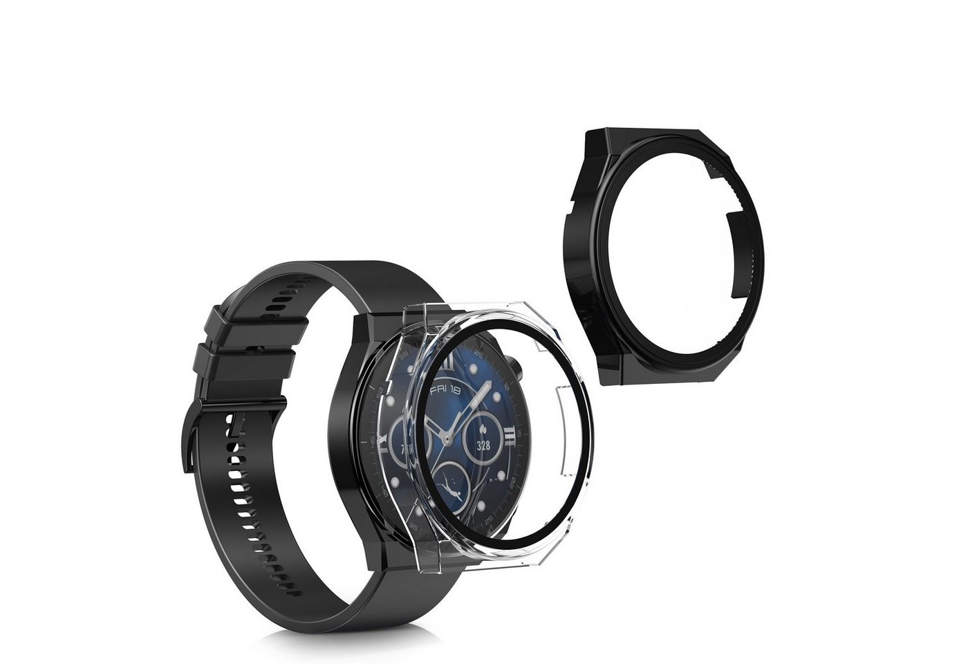 kwmobile Smartwatch-Hülle 2x Hülle für Huawei Watch GT3 Pro (46mm), Fullbody Fitnesstracker Glas Cover Case Schutzhülle Set von kwmobile