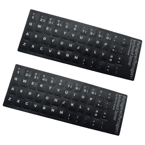 kwoifioy 2 x portugiesische Tastatur-Aufkleber, Ersatz-Tastatur-Aufkleber mit schwarzem Hintergrund und weißer Schrift für PC von kwoifioy