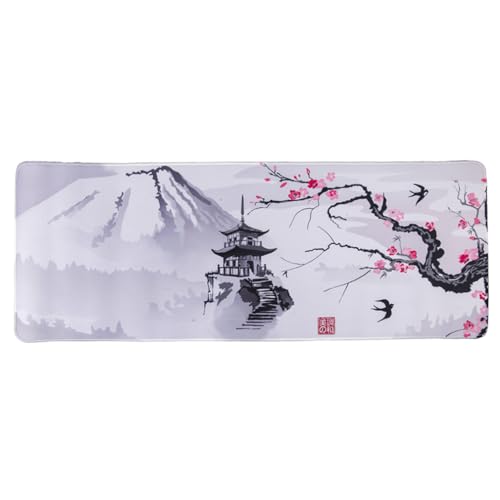 lachineuse XXL-Mauspad – japanische Kirschbäume – Pagode & Mount Fuji – 800 x 300 x 3 mm – japanische Deko – rutschfest und wasserfest – Büro – Geschenkidee Japan Asien von lachineuse