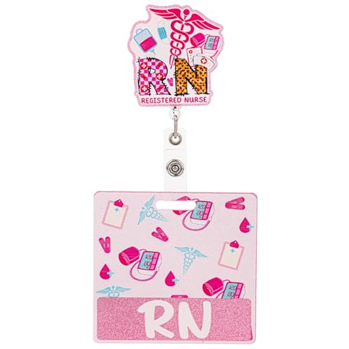 RN-Ausweisrolle Einziehbar mit Badge Buddy, RN-Ausweisrollenhalter-Set Einziehbarer RN-Ausweisclip mit Krankenschwester-Ausweiskarte Identifikationsschilder Rosa Geschenk für Krankenschwester von lasuroa