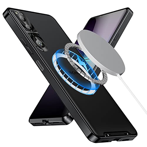 leleyo Handyhülle für Sony Xperia 1 IV Hülle kompatibel mit MagSafe, Dünne Schutzhülle Metall Bumper mit Transparent Cover und Kamera Schutz für Sony Xperia 1 IV, Schwarz von leleyo