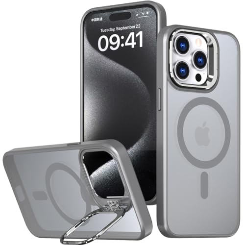 leleyo Handyhülle für iPhone 15 Pro Hülle mit Ständer [Kompatibel mit MagSafe], Schutzhülle mit Magnet Stoßfest Cover für iPhone 15 Pro 2023, Grau von leleyo
