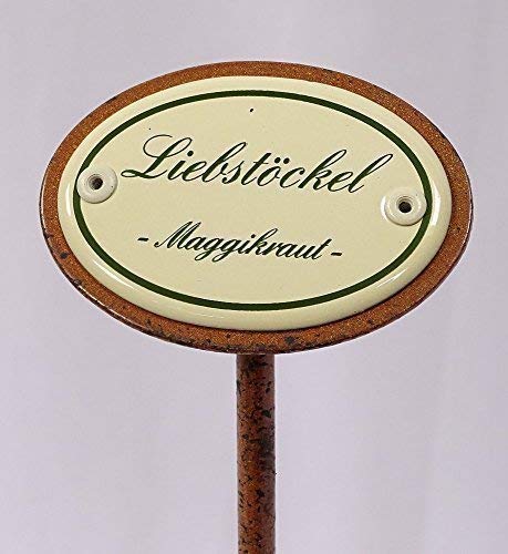 linoows Kräuterschild Kräuterstecker Emaille, Liebstöckel, Erdspieß 25 cm von linoows