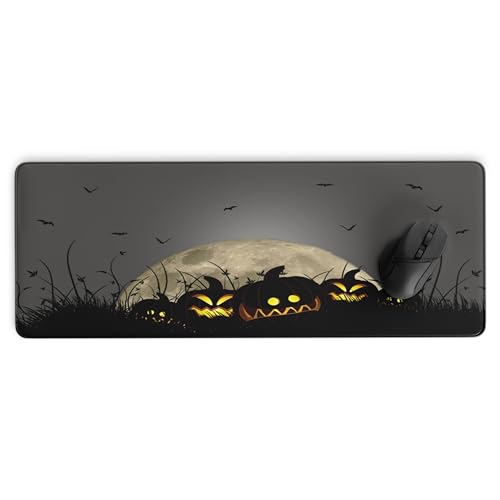 Gaming-Mauspad mit Halloween-Totenkopf-Kürbisen, 80 x 29 cm, rutschfestes Computer-Mauspad, wasserdichte Tastatur-Mauspad (schwarzer Kürbis) von lisonxa