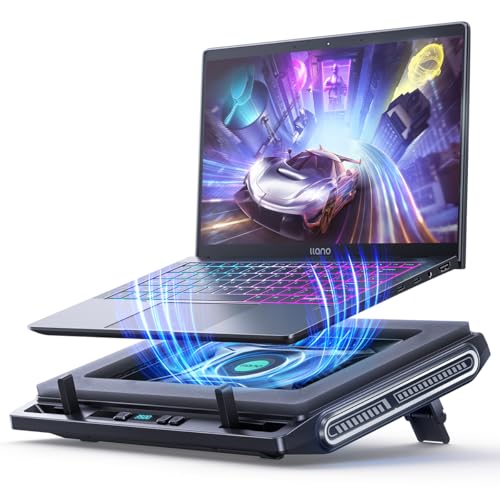 llano Laptop Kühler - Laptop Cooler für Schnelle Kühlung 13-17.3 Zoll Notebook, Cooling Pad mit Stufenloser Geschwindigkeit 12cm Leistungsstarker Turbo-Lüfter & Dichtungsschaum von llano