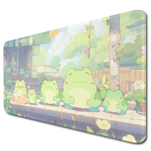 llsxi Großes Gaming-Mauspad mit niedlichem Anime-Motiv, XXL, 39,9 x 89,9 cm, rutschfeste Unterseite, erweitertes Spiel-Mauspad, Tastatur-Pad, lange Schreibtischunterlage für Zuhause und Büro, Grün von llsxi