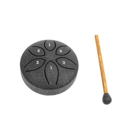 loweo 7.6 cm 6 Tone Steel Tongue Drum Mini Hand Pan Drums with Drumsticks Percussion Musical Instruments Drum Black von loweo